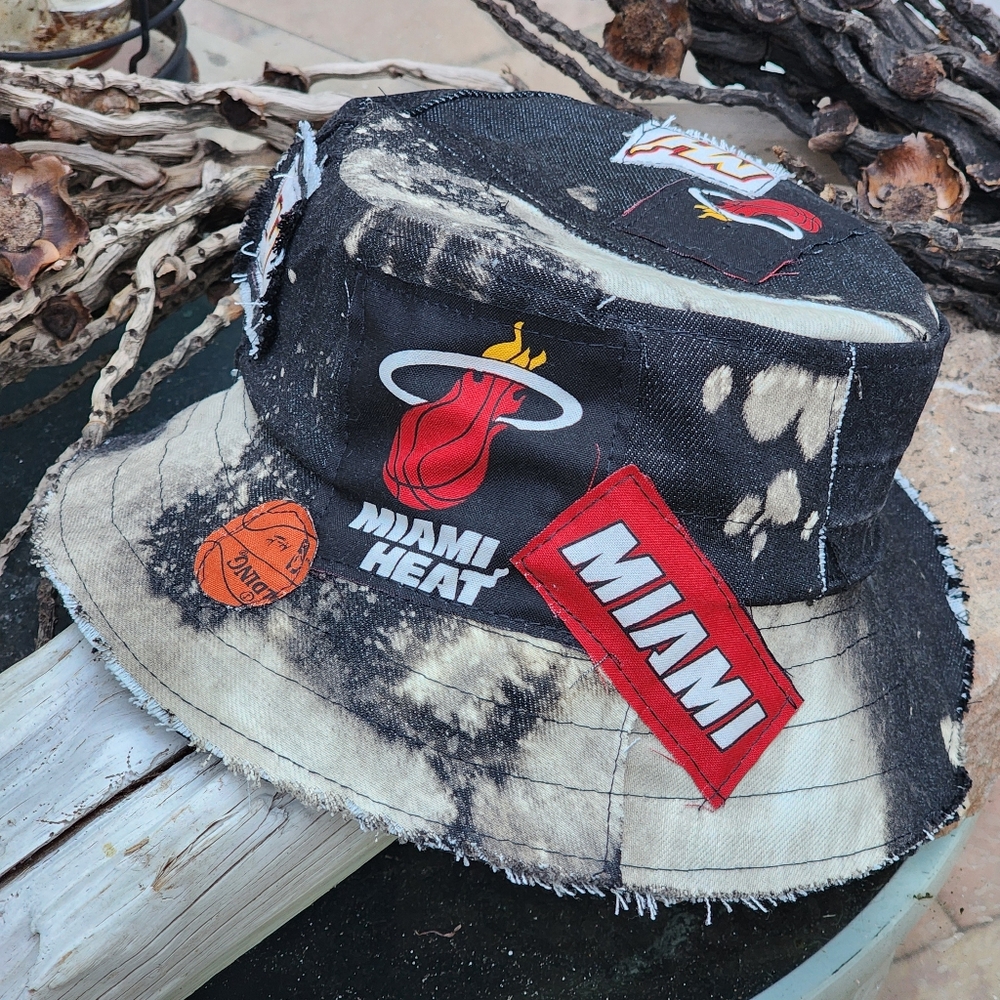 MIAMI HEAT Hat Upcycled Denim Designer Basketball Buckle Hat